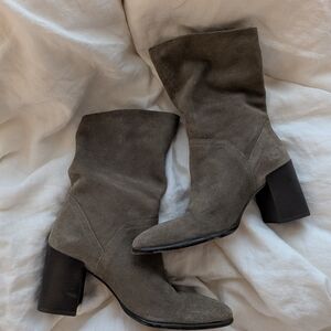 Zara Gray Suede Heeled Boots